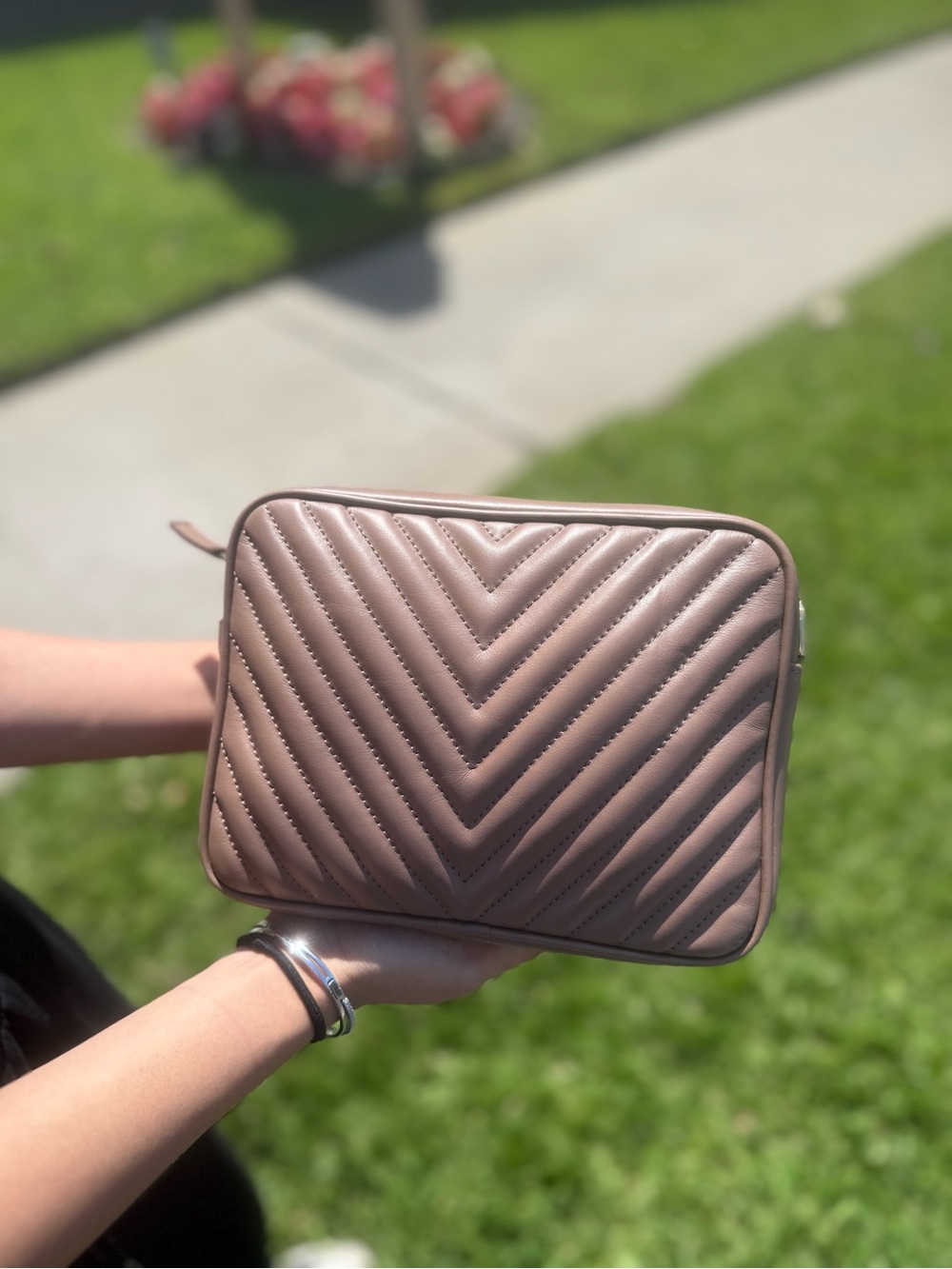 Quince Gemma Quilted Crossbody with Gold Zipper Color - Dark Taupe